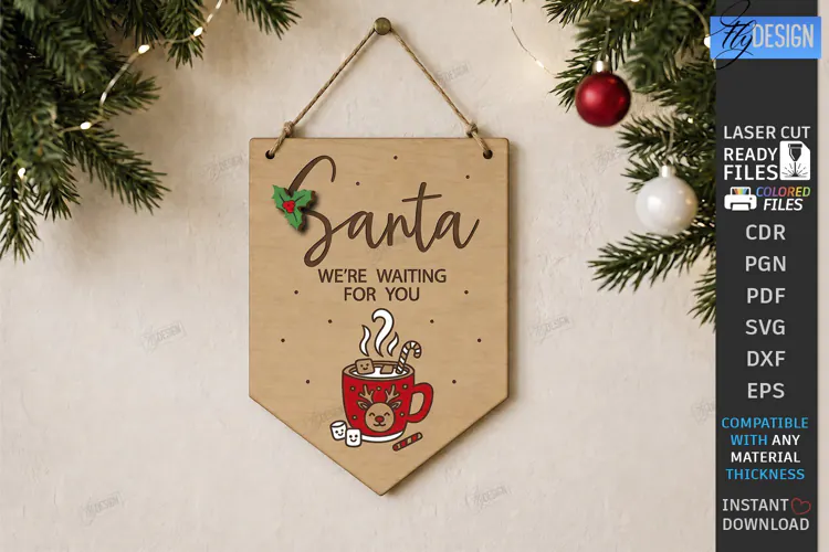 Personalized Santa Please Stop Here Banner Laser Cut | CNC