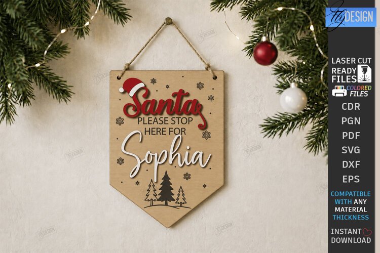 Personalized Santa Please Stop Here Banner Laser Cut | CNC example image 1