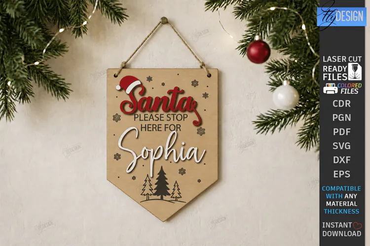 Personalized Santa Please Stop Here Banner Laser Cut | CNC
