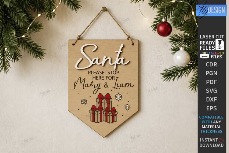 Personalized Santa Please Stop Here Banner Laser Cut | CNC example image 1
