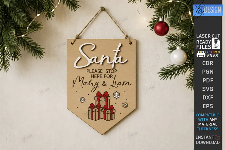 Personalized Santa Please Stop Here Banner Laser Cut | CNC