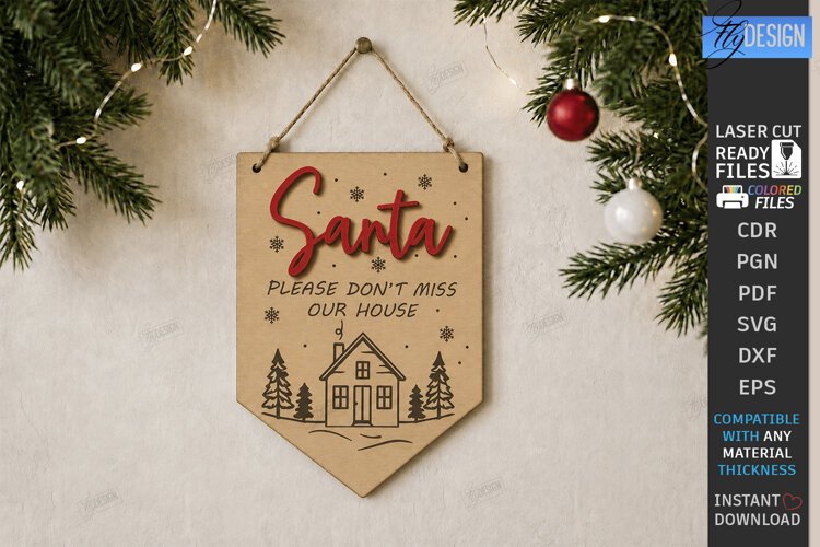 Personalized Santa Please Stop Here Banner Laser Cut | CNC example image 1