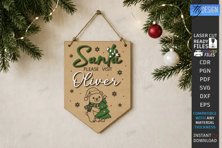 Personalized Santa Please Stop Here Banner Laser Cut | CNC