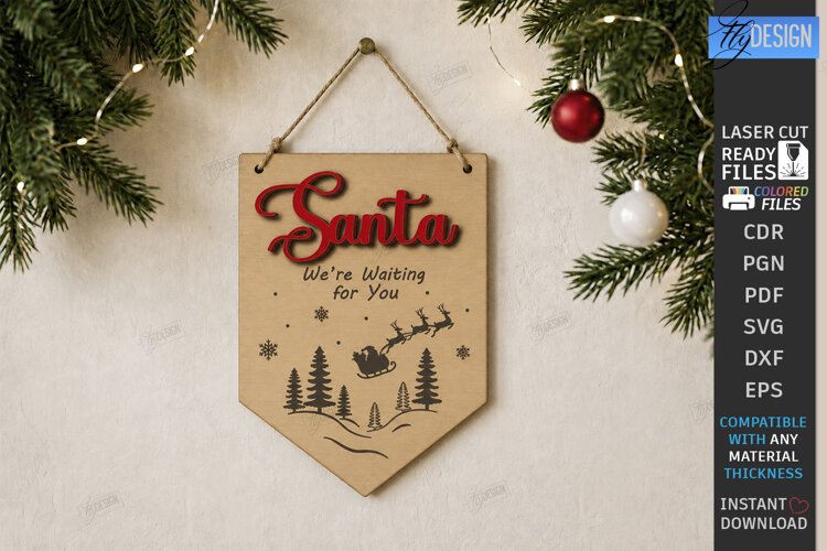 Personalized Santa Please Stop Here Banner Laser Cut | CNC example image 1