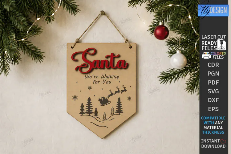 Personalized Santa Please Stop Here Banner Laser Cut | CNC