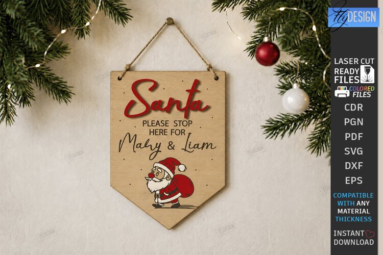 Personalized Santa Please Stop Here Banner Laser Cut | CNC example image 1