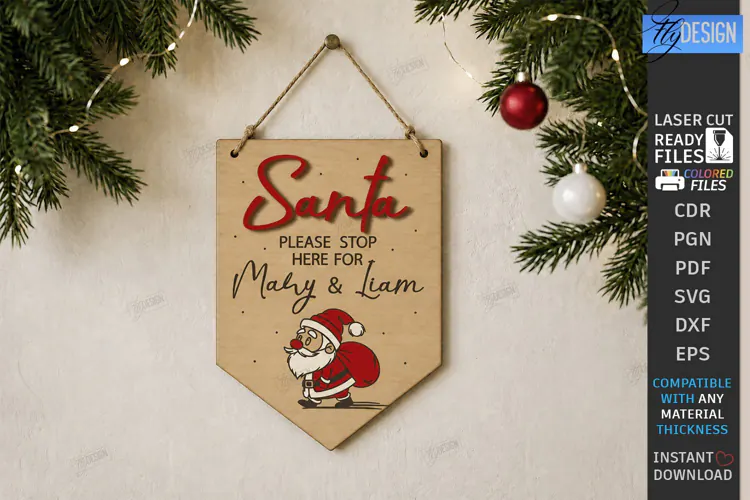 Personalized Santa Please Stop Here Banner Laser Cut | CNC