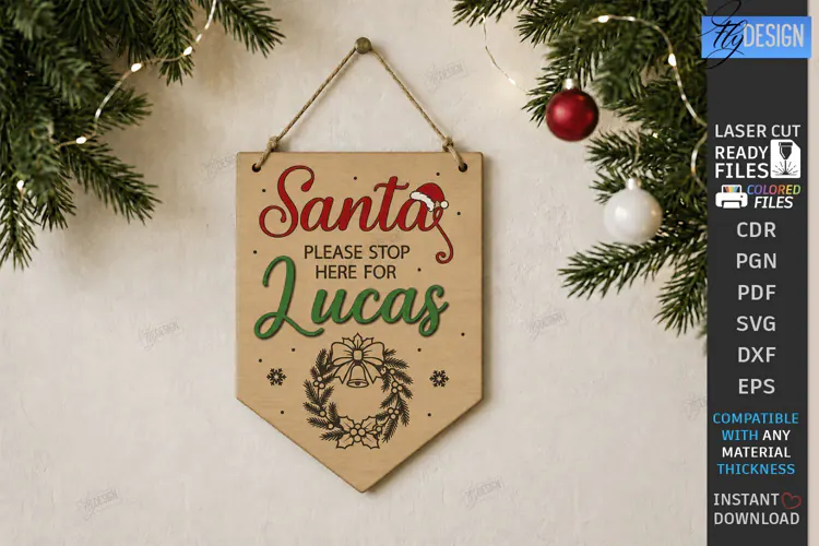 Personalized Santa Please Stop Here Banner Laser Cut | CNC