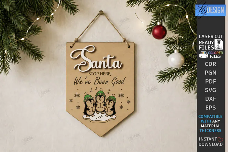 Personalized Santa Please Stop Here Banner Laser Cut | CNC