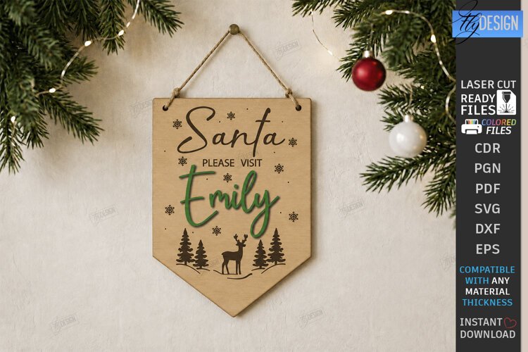 Personalized Santa Please Stop Here Banner Laser Cut | CNC example image 1