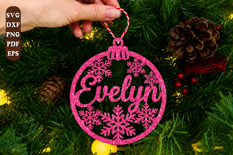 Personalized Snowflake Christmas Ornament Laser Cut SVG