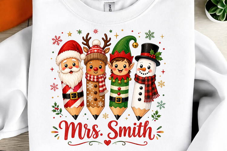 Personalized Teacher Christmas Pencil PNG