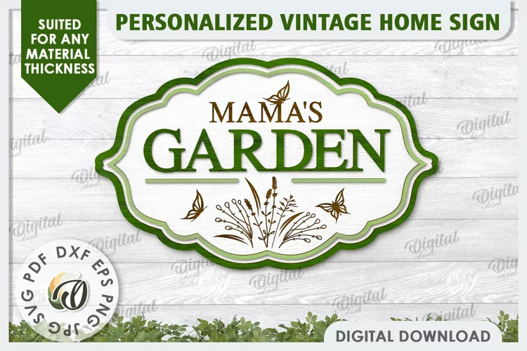 3D Wooden Garden Sign Laser Cut. Mama's Sign SVG