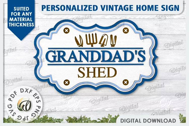 3D Wooden Sign Laser Cut. Granddad's Shed Sign SVG