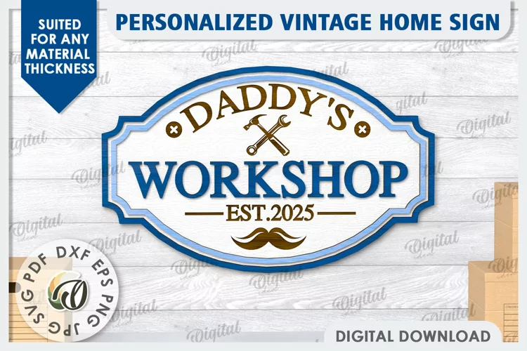 3D Wooden Sign Laser Cut. Daddy's Workshop Sign SVG