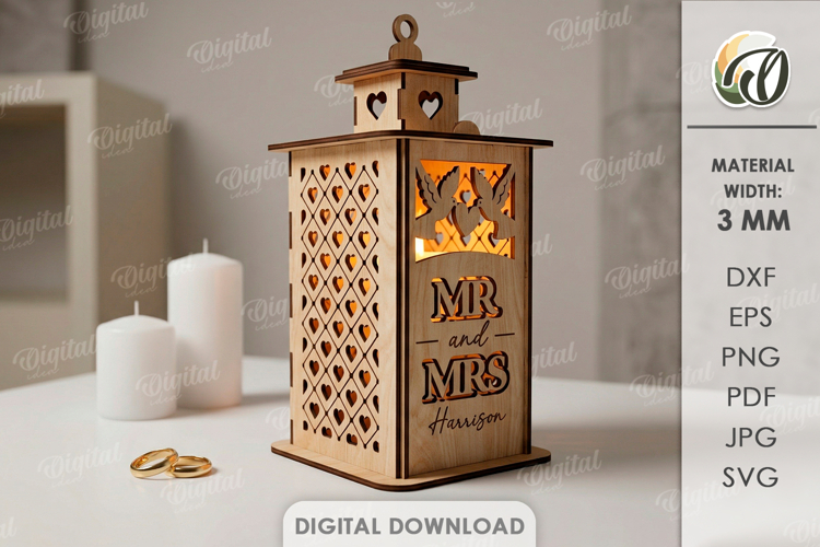 3D Personalized wedding lantern Laser cut. Candle holder SVG