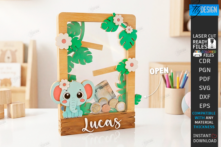 Personalized Coin Drop Bank Laser Cut | Kids Money Box | CNC