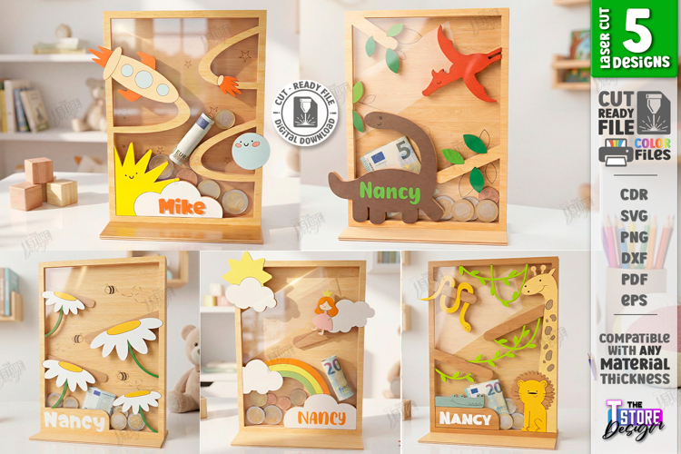 Personalized Coin Drop Bank Laser Cut Bundle | Kids Laser