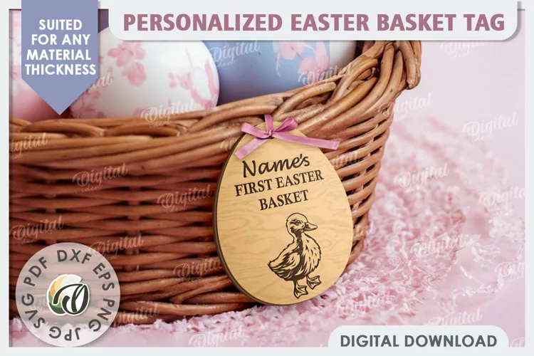 Personalised Easter Basket Tags Laser Cut. Easter Egg SVG