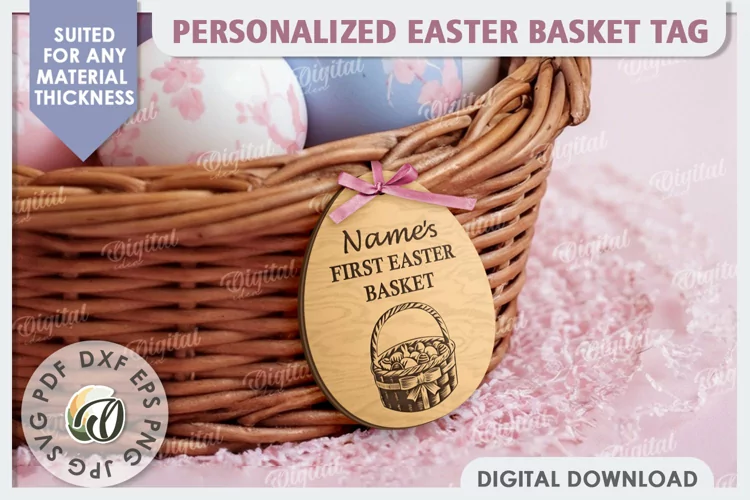 Personalised Easter Basket Tags Laser Cut. Easter Egg SVG