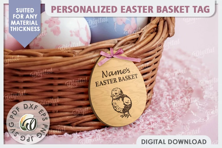 Personalised Easter Basket Tags Laser Cut. Easter Egg SVG