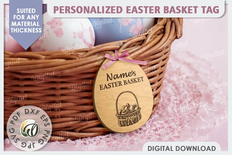 Personalised Easter Basket Tags Laser Cut. Easter Egg SVG
