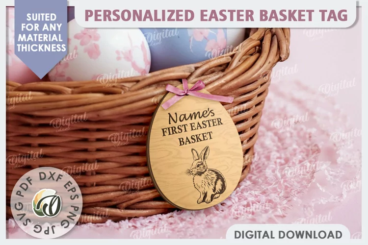 Personalised Easter Basket Tags Laser Cut. Easter Egg SVG