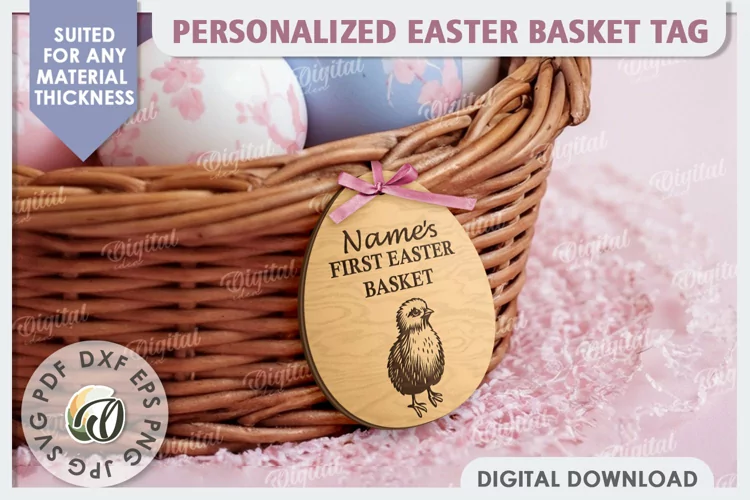 Personalised Easter Basket Tags Laser Cut. Easter Egg SVG