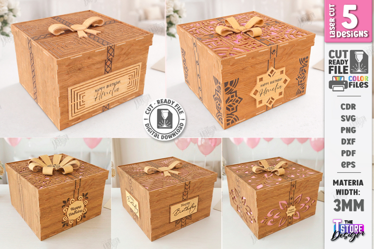 Personalized Gift Boxes Laser Cut Bundle | Boxes with Lid example image 1
