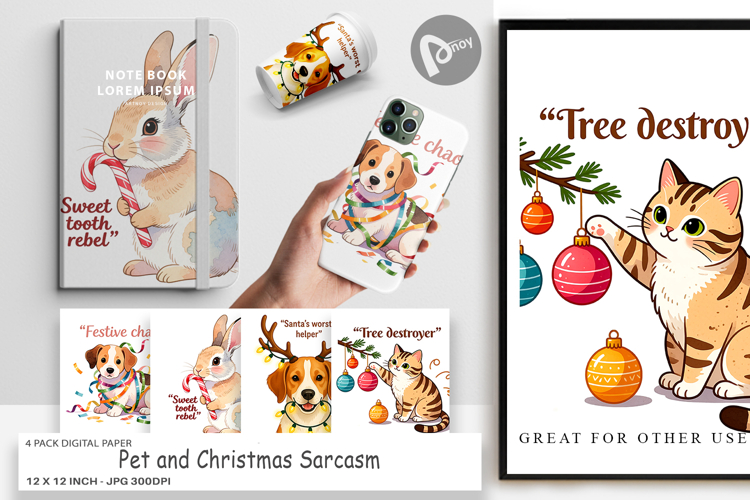 Digital Paper Pet and Christmas Sarcasm Quotes