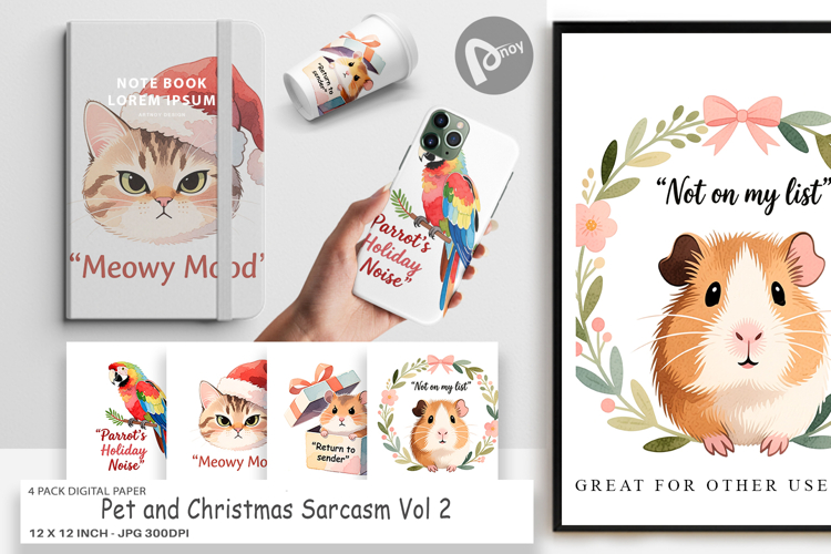 Digital Paper Pet and Christmas Sarcasm Quotes