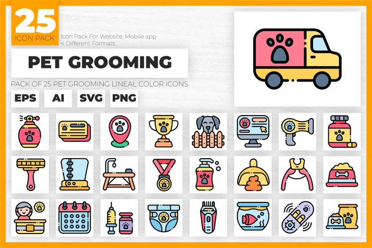 Pet Grooming Lineal Color Vector Icons pack