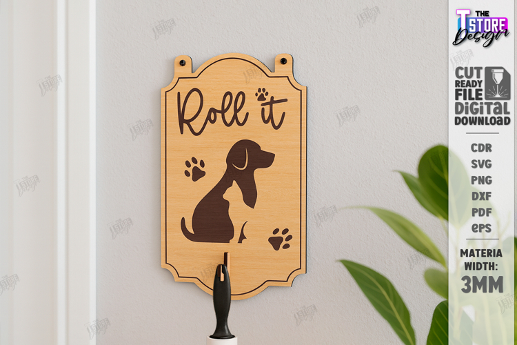 Pet Hair Roller Holder Laser Cut|Dog and Cat Silhouettes SVG