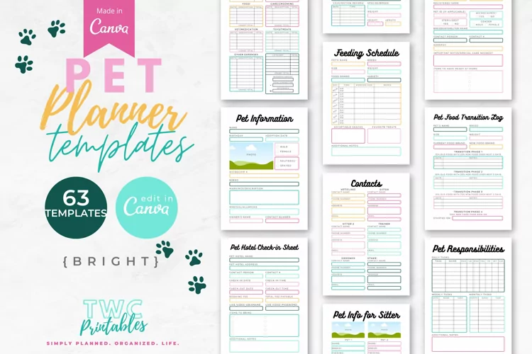 Pet Planner Canva Templates | 63 Editable Pages