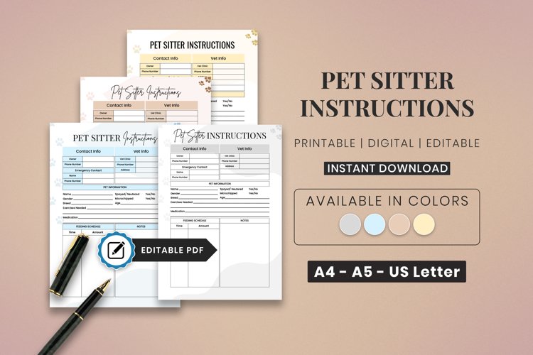 Pet Sitter Instructions Editable Pet Sitter Instructions