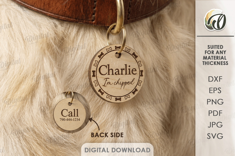 Personalized Dog Tag Laser Cut. Collar Tag. Pet Lover SVG