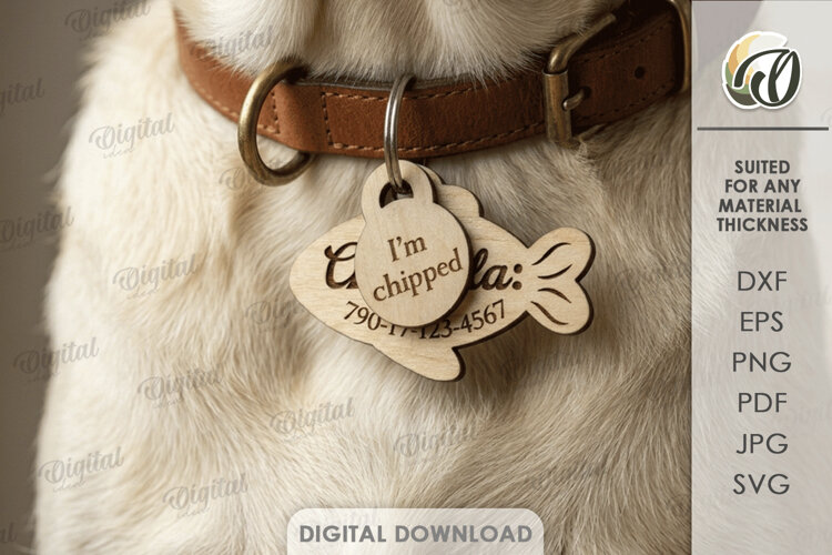 Personalized Cat Tag Laser Cut. Collar Tag. Pet Lover SVG example image 1