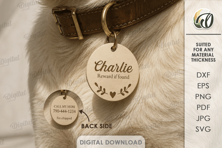 Personalized Pet Tag Laser Cut. Collar Tag. Pet Lover SVG