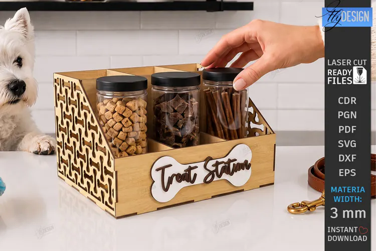 Pet Treat Organizer Laser Cut | Wooden Dog Cat Treat Station
