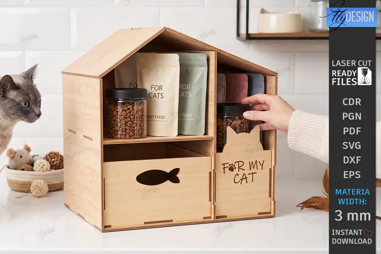 Pet Treat Organizer Laser Cut | Wooden Dog Cat Treat Station