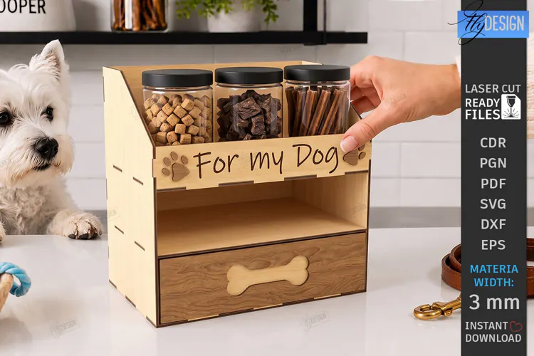 Pet Treat Organizer Laser Cut | Wooden Dog Cat Treat Station