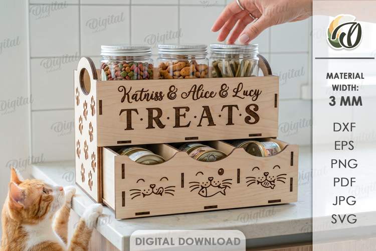 3D Cat Treats Storage Box Laser Cut. Cat Treat Holder SVG