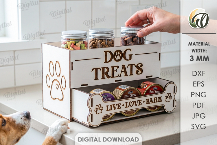 3D Dog Treats Storage Box Laser Cut. Dog Treat Holder SVG