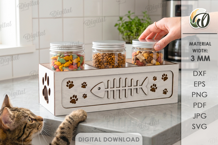 3D Cat Treats Storage Box Laser Cut. Cat Treat Holder SVG