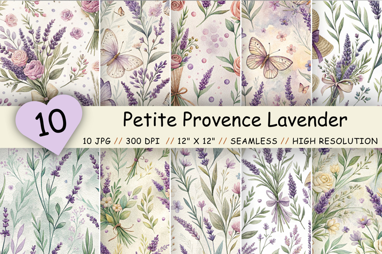 Petite Provence Lavender Seamless Patterns, Watercolor