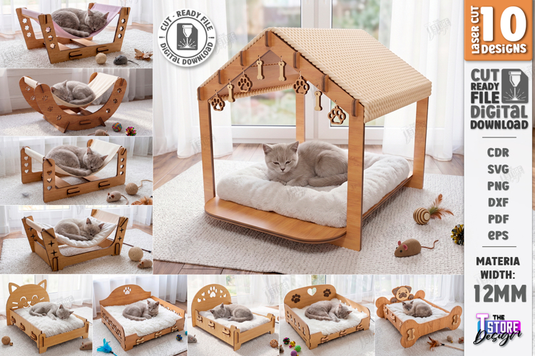 Cat Bed and House Laser Cut Bundle | Pet Furniture | Pet Bed