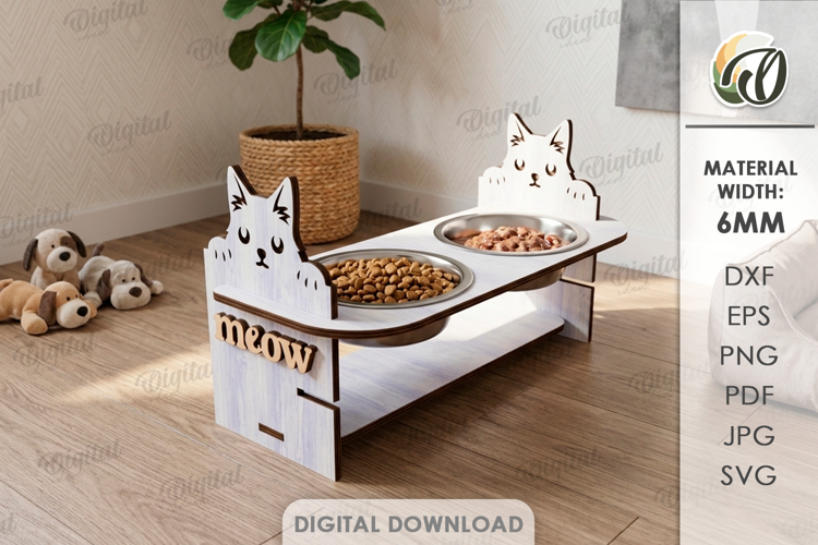 Cat Bowl Holder Laser Cut. Elevated Cat Bowl Stand SVG