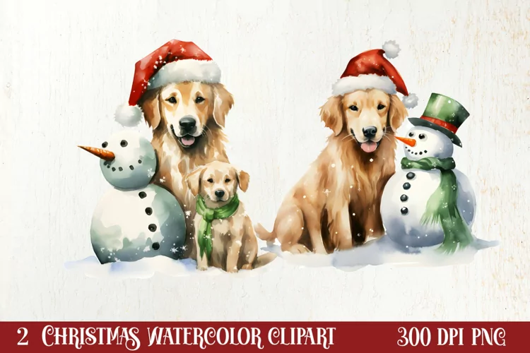 Pets Love Christmas Watercolor Clipart, Christmas PNG