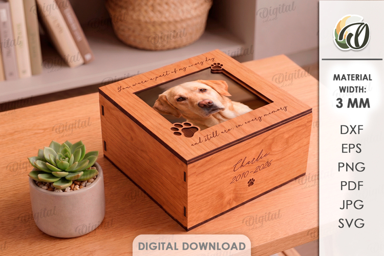 Pet Memorial Box Laser Cut. Remembrance Box SVG