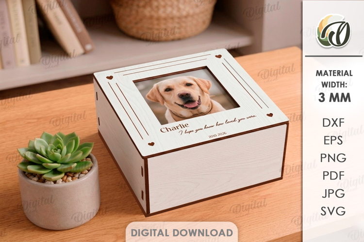 Pet Memorial Box Laser Cut. Remembrance Box SVG
